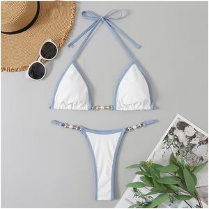 NWT Blue and White Halter Bikini Set RW2